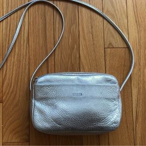 Cute silver (platinum) leather crossbody purse